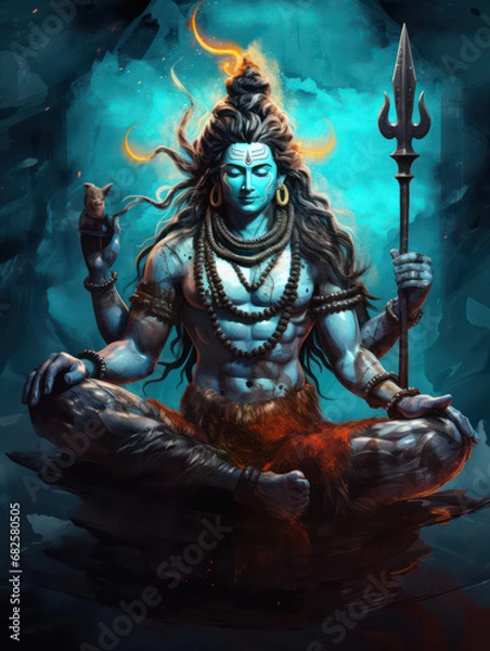 Fototapeta Lord Shiva Statue Painting Artwork, Generative AI