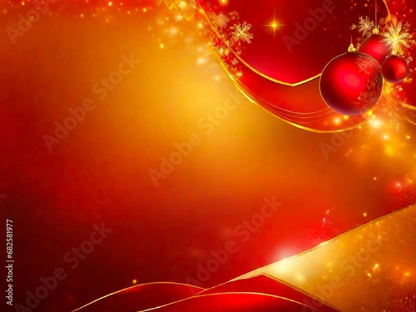 Fototapeta Red and golden Christmas background, copy space available
