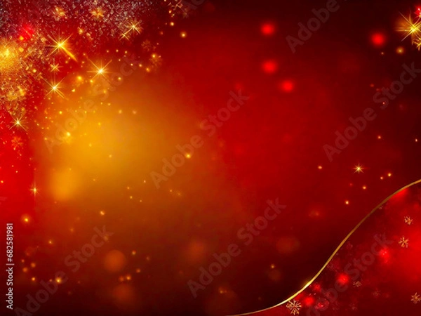Fototapeta Red and golden Christmas background, copy space available