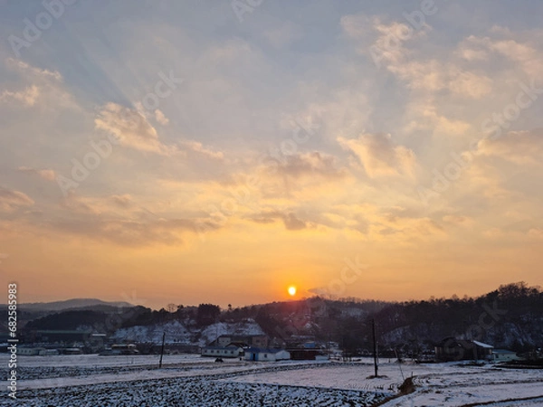 Obraz Rural winter landscape at sunset