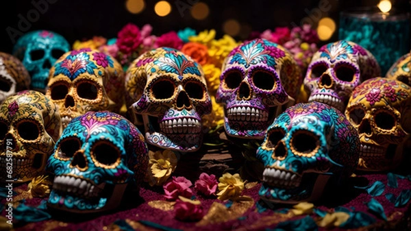 Obraz Vibrant Sugar Skull Array