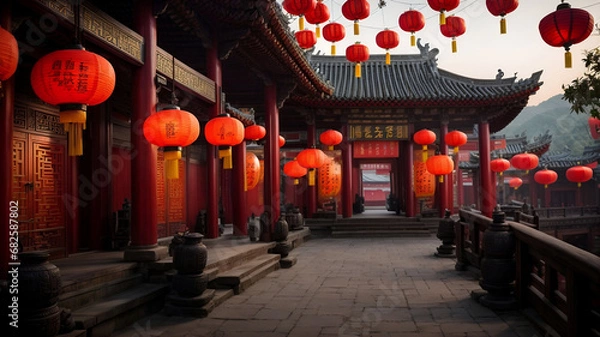 Obraz Serenity in Red: Temple Lanterns