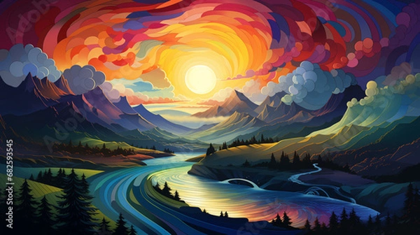 Fototapeta landscape with mountains and clouds
