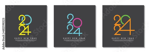 Fototapeta Collection creative concept of 2024 Happy New Year posters set. Design templates with number on colorful background. Trendy ideas for magazines, brochures and posters. Vector Illustrator EPS.