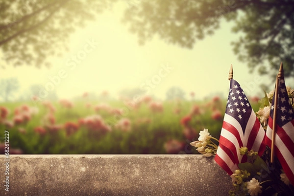 Obraz US Memorial Day,American culture with American Flag at Background with empty space for text