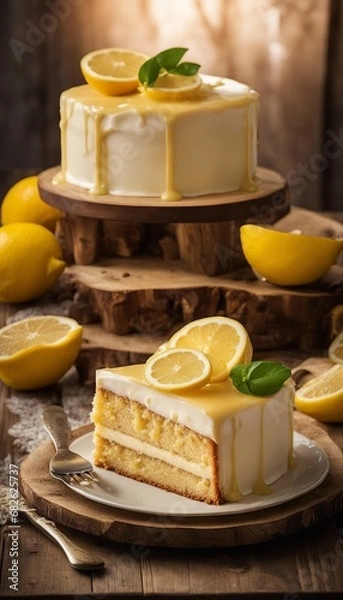 Obraz Lemonade cake placed on a rustic wooden table