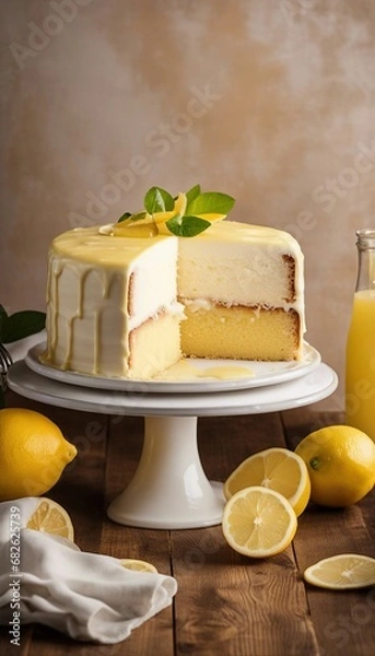 Obraz Lemonade cake placed on a rustic wooden table