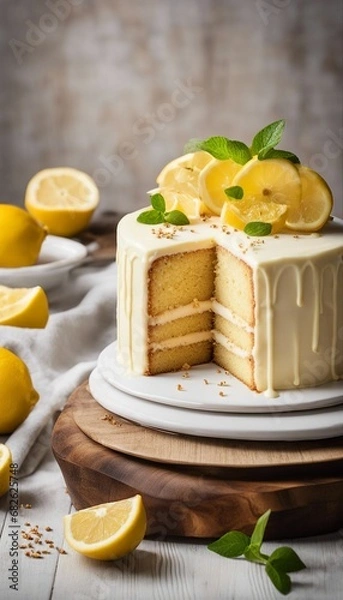 Obraz Lemonade cake placed on a rustic wooden table