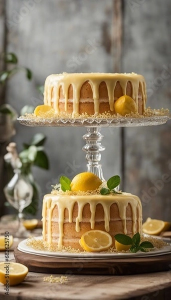 Obraz Lemonade cake placed on a rustic wooden table
