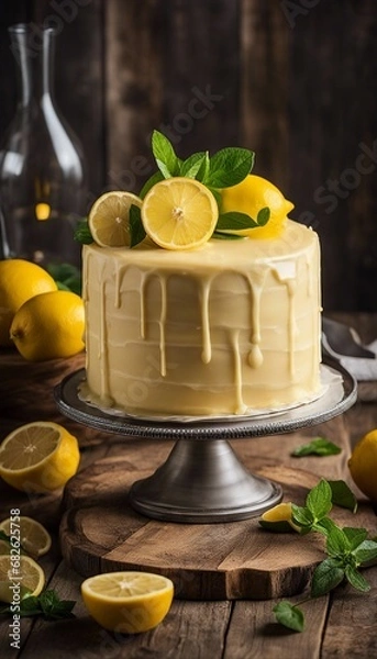 Obraz Lemonade cake placed on a rustic wooden table