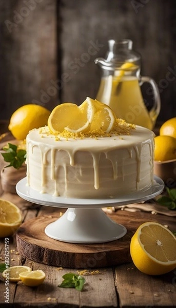 Obraz Lemonade cake placed on a rustic wooden table