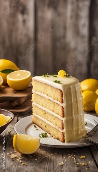 Obraz Lemonade cake placed on a rustic wooden table