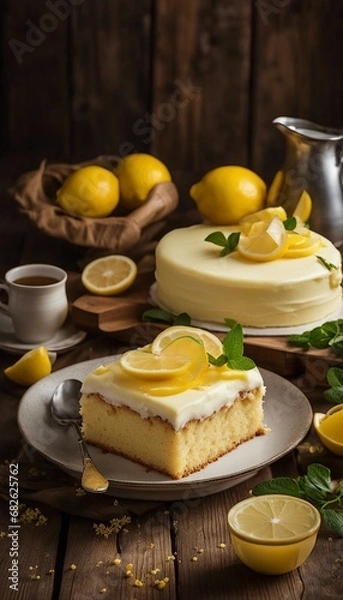Obraz Lemonade cake placed on a rustic wooden table