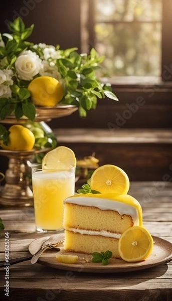 Obraz Lemonade cake placed on a rustic wooden table