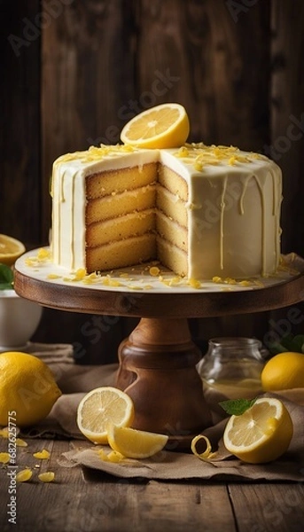 Obraz Lemonade cake placed on a rustic wooden table