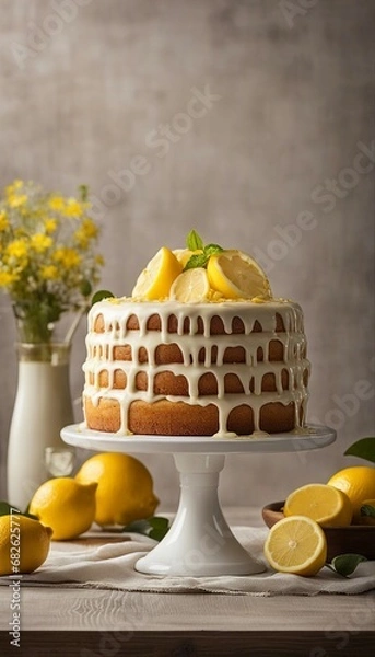 Obraz Lemonade cake placed on a rustic wooden table