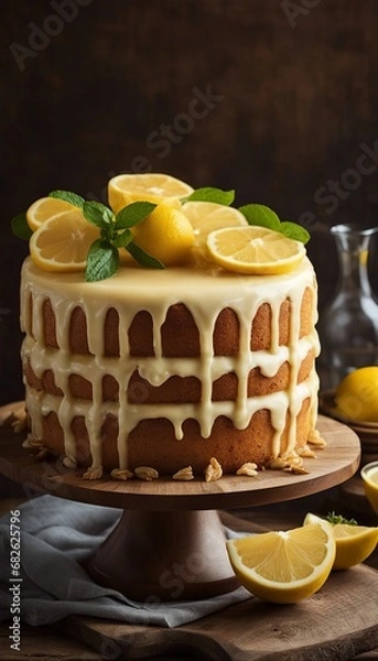 Obraz Lemonade cake placed on a rustic wooden table