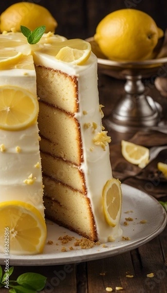 Obraz Lemonade cake placed on a rustic wooden table