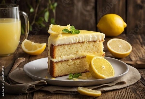 Obraz Lemonade cake placed on a rustic wooden table