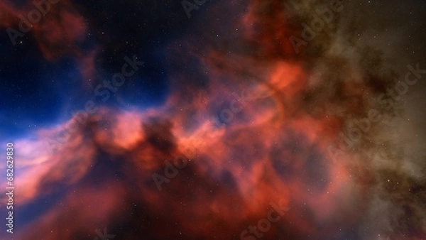 Fototapeta bright nebula, nebula in space, majestic red-purple nebula, beautiful space background 3D render