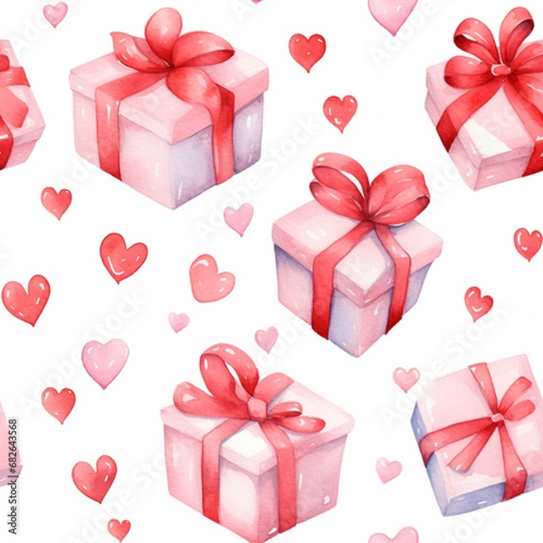 Fototapeta Heart Gift Watercolor Pattern in Valentine's Day