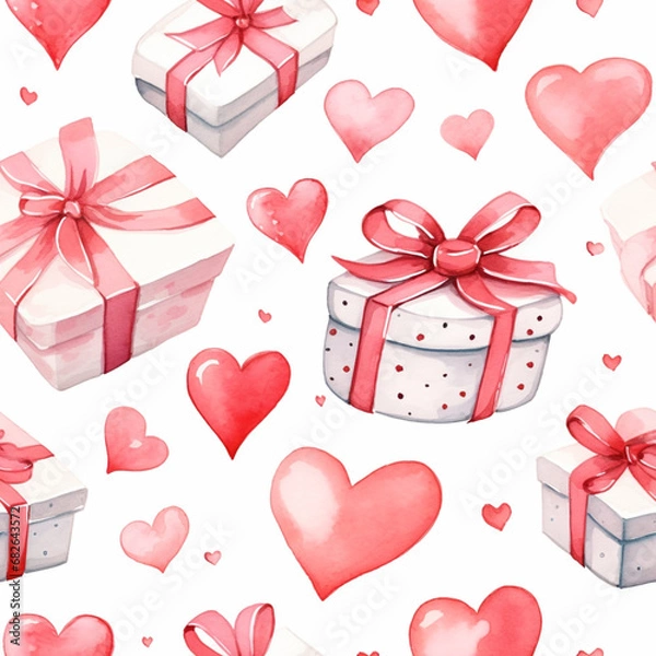 Fototapeta Heart Gift Watercolor Pattern in Valentine's Day