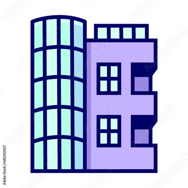 Fototapeta Vector illustration of buildings hotel and apartment, single icon in color style