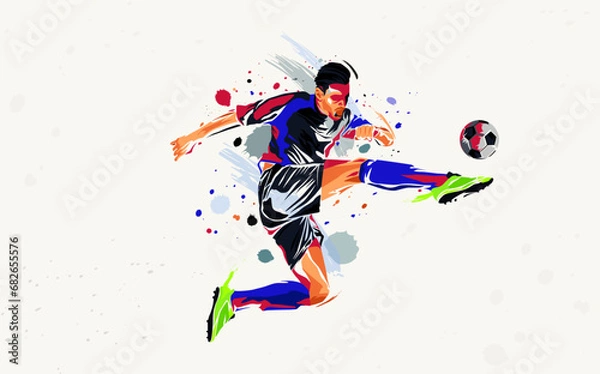 Obraz Soccer sport athlete vector design with abstract silhouette style. Design with the concept of national sports celebration. Interactive sports background. Football player - soccer