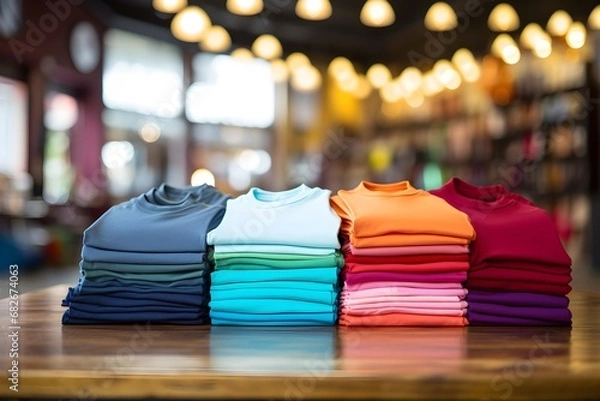 Obraz Folded tshirts store background