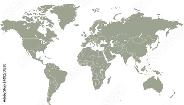 Fototapeta World map. Silhouette map. Color modern vector map.	