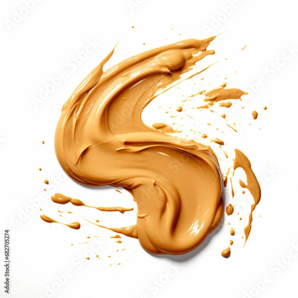 Fototapeta a smear of peanut butter on a white background  - Generative AI