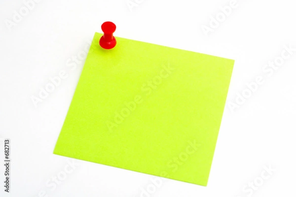 Obraz isolated green paper with red pushnail