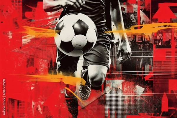 Fototapeta Simple collage, halftone, high contrast, screen printed texture images - Generative AI