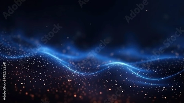 Fototapeta Dark blue technology and glow particle abstract background high resolution.