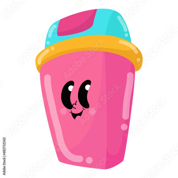 Fototapeta cartoon pink cup with eyes and a blue lid
