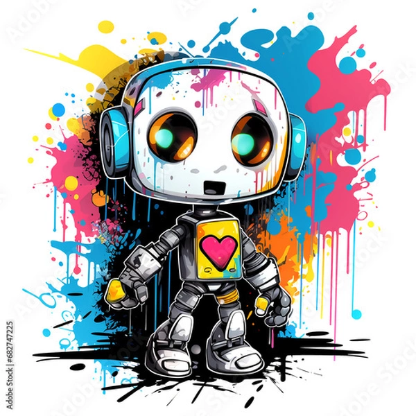 Fototapeta Cute cartoon Robots. Funny cyborgs. Steampunk Robots. AI Generated.