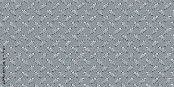 Fototapeta Metal diamond plate in steel silver color for background. 3D Realistic corrugated iron texture
