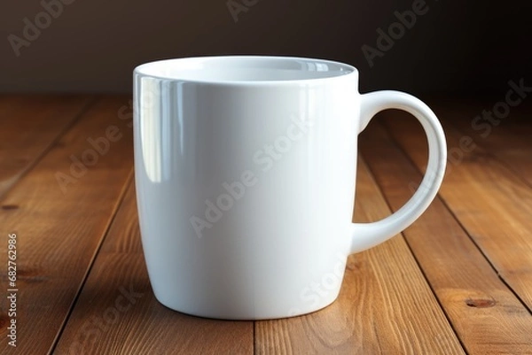 Fototapeta Blank white mug on the wooden table for your mock up. Generative AI