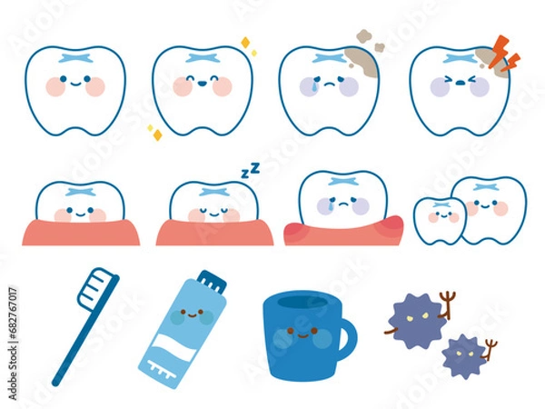 Fototapeta かわいい歯のキャラクター