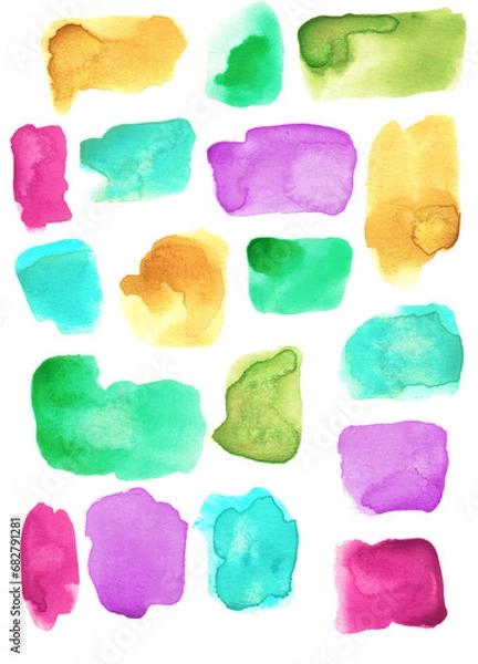 Fototapeta Colourful watercolour splodges, watercolour shapes, bright abstract shapes