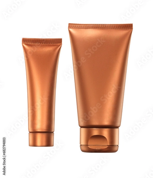 Fototapeta Blank Cosmetic Product Packaging Isolated on white - Two Copper Metallic tubes 