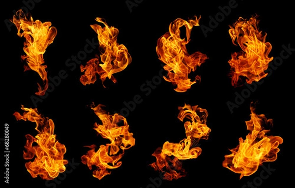 Obraz Kolekcja płomieni ognia izolowana na czarnym tle