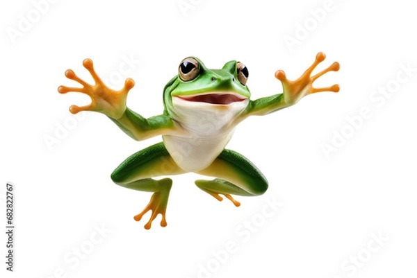 Obraz a high quality stock photograph of a single jumping happy frog isolated on a white background