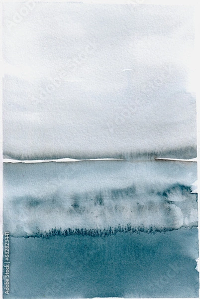 Fototapeta Calming abstract watercolour background, blue watercolour washes, Abstract landscape with blooms
