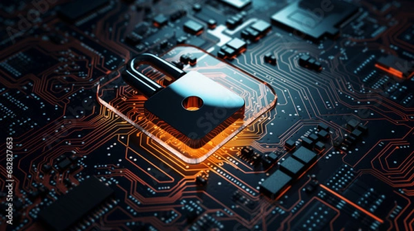 Obraz Padlock over electronic Circuit-Board