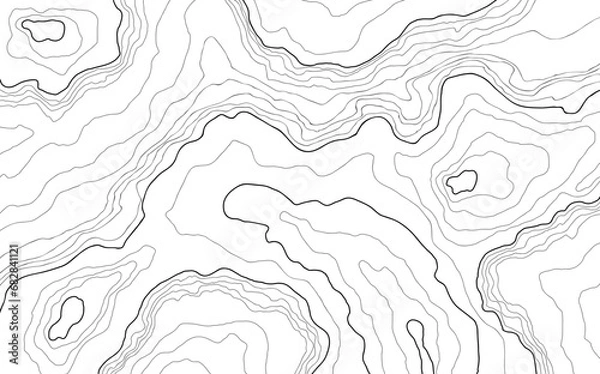 Fototapeta Topographic map background illustration of island hand drawn. Contour background design element thin wavy lines.Abstract concept image for background. Contours relief of mountains.