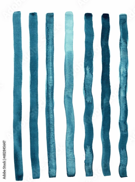 Fototapeta Painted watercolour lines, wavy lines, vertical watercolour stripes isolated on white background