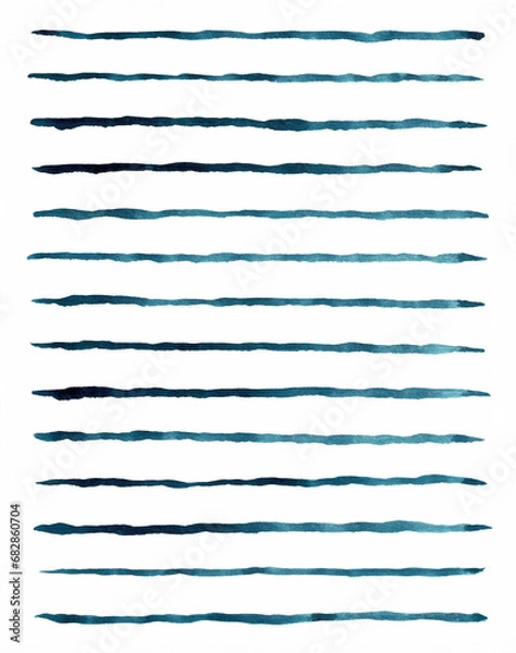 Fototapeta Thin Blue hand-painted stripes isolated on white background, watercolour lines, horizontal lines