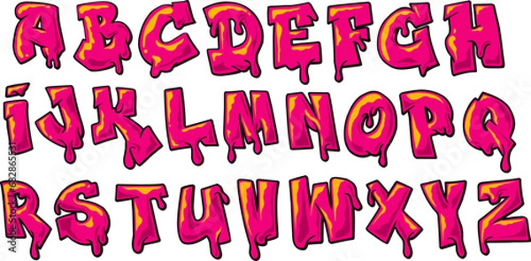 Fototapeta Magenta Bubble Graffiti Font, Vibrant Alphabet Set in Graffiti Style vector illustration
