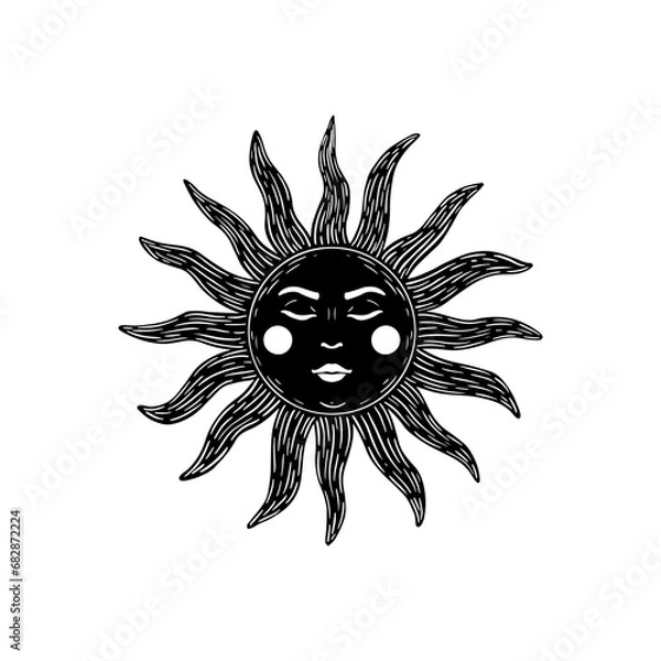 Obraz SUN - witchy magic symbol. Linocut print style. Vector.